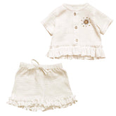 Set Aria, bluză și pantaloni cu volănașe, muselină